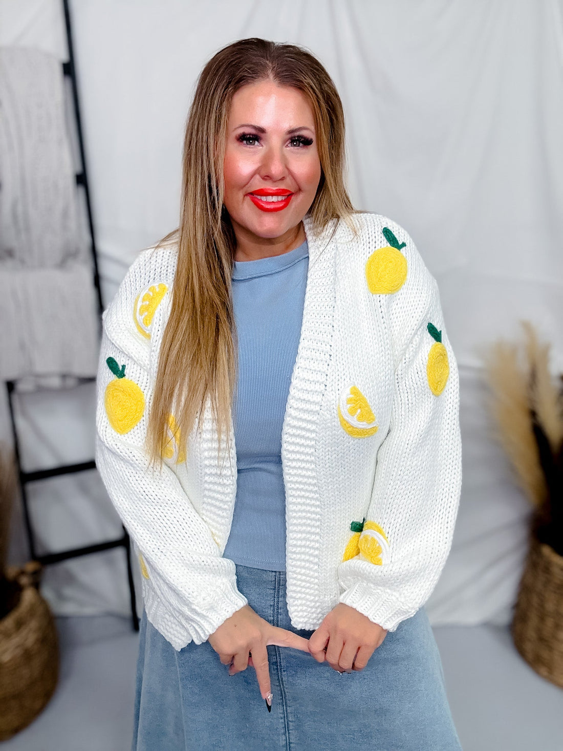 Long Sleeve Lemon Sweater Cardigan - Whiskey Skies - POLAGRAM + BAEVELY