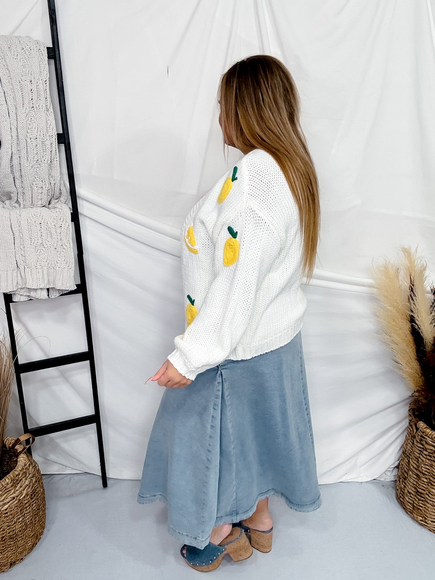 Long Sleeve Lemon Sweater Cardigan - Whiskey Skies - POLAGRAM + BAEVELY