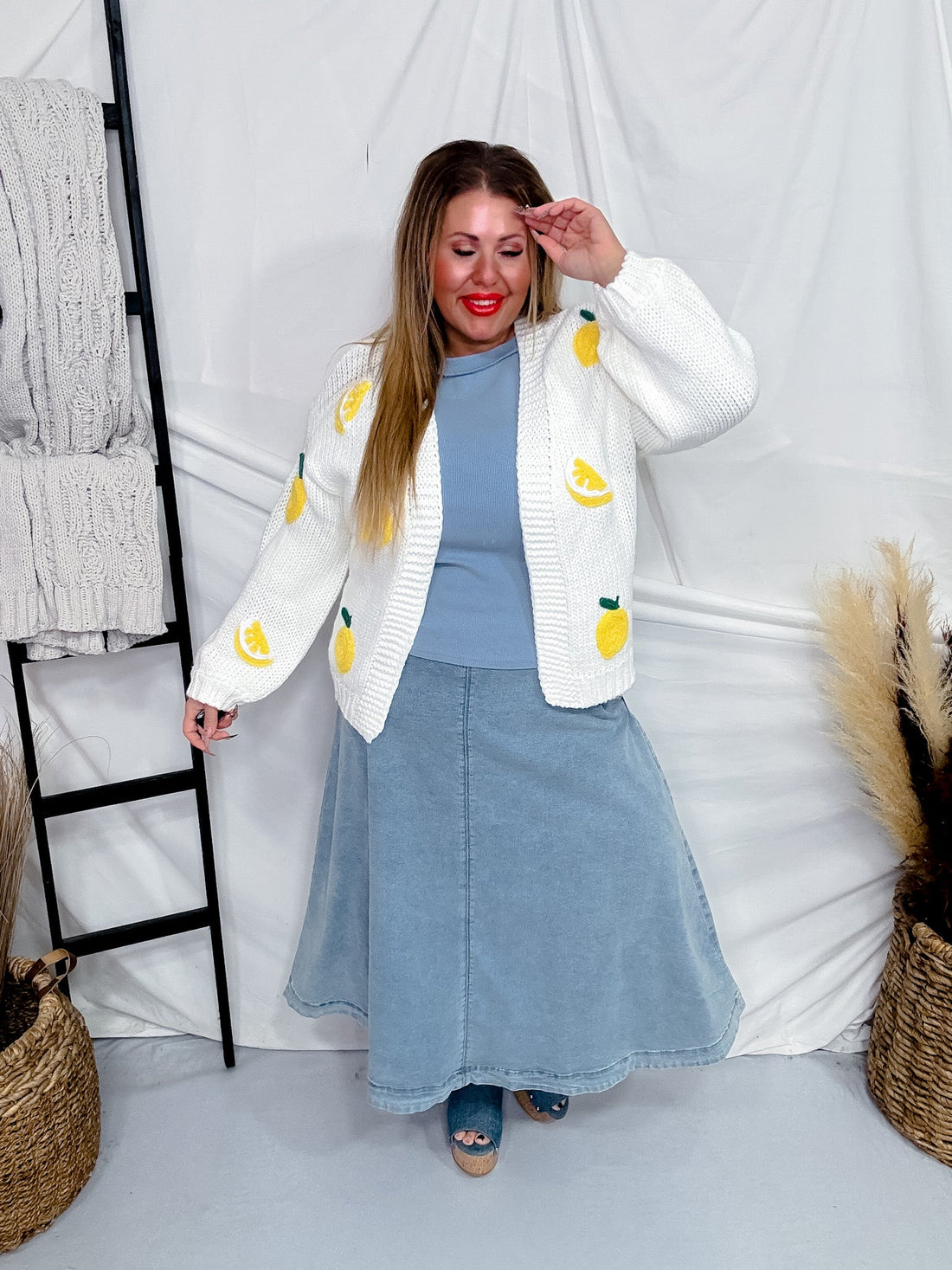 Long Sleeve Lemon Sweater Cardigan - Whiskey Skies - POLAGRAM + BAEVELY