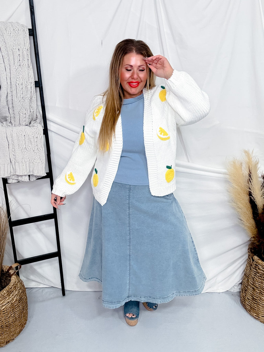 Long Sleeve Lemon Sweater Cardigan - Whiskey Skies - POLAGRAM + BAEVELY