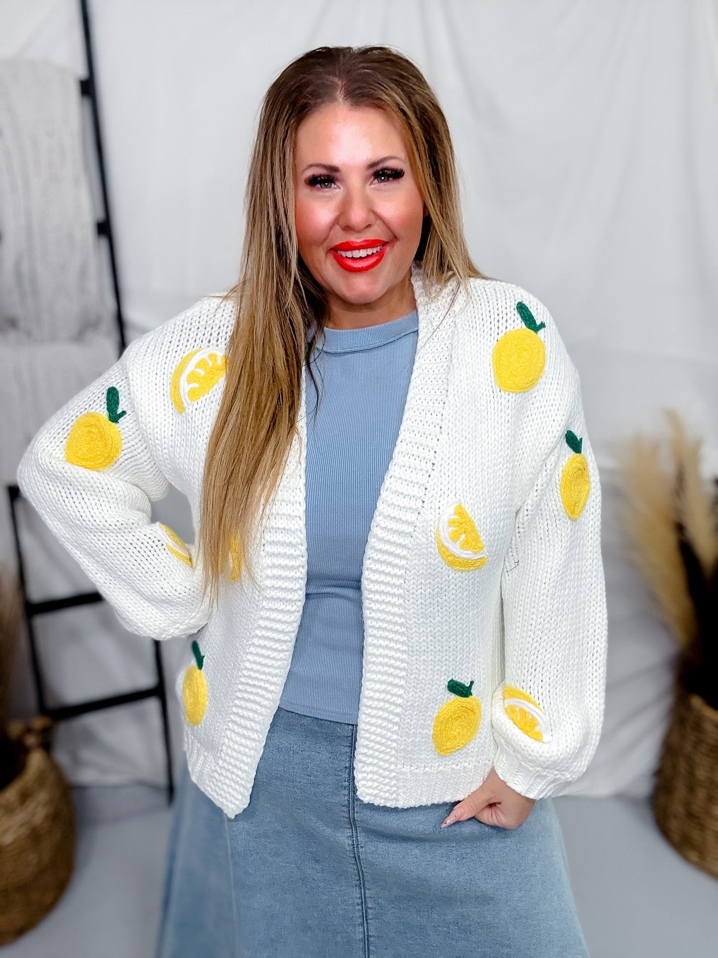 Long Sleeve Lemon Sweater Cardigan - Whiskey Skies - POLAGRAM + BAEVELY