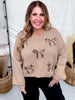 Long Sleeve Leopard Bow Applique Knit Sweater - Whiskey Skies - ADORA