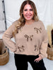 Long Sleeve Leopard Bow Applique Knit Sweater - Whiskey Skies - ADORA