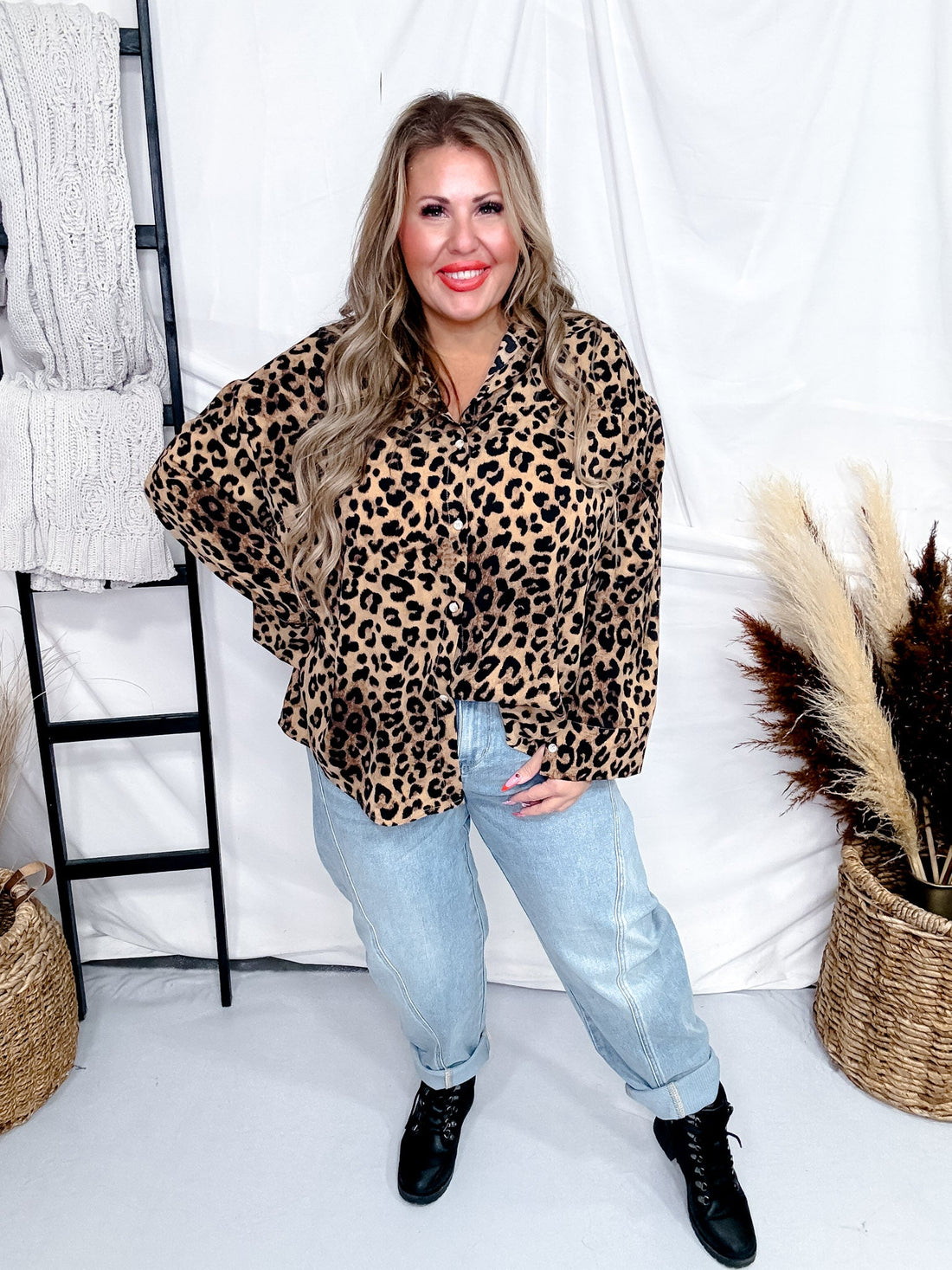 Long Sleeve Leopard Print Button Up Top - Whiskey Skies - SOUTHERN GRACE