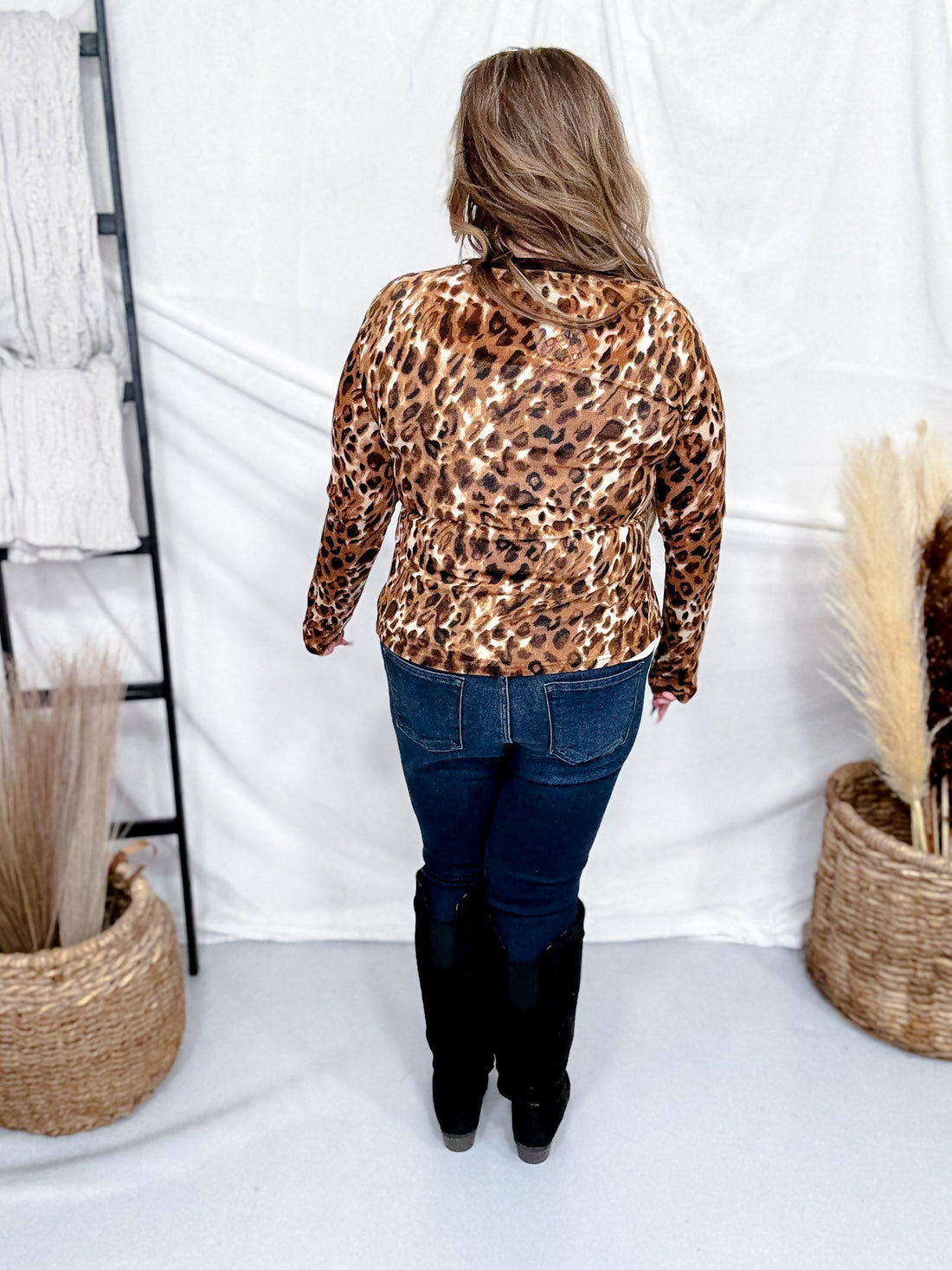 Long Sleeve Leopard Print Crew Neck Thick Mesh Top - Whiskey Skies - DAVI & DANI