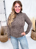 Long Sleeve Leopard Print Knit Top W/ Mock Neck - Whiskey Skies - WHITE BIRCH