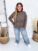 Long Sleeve Leopard Print Knit Top W/ Mock Neck - Whiskey Skies - WHITE BIRCH