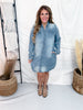 Long Sleeve Light Denim Button Front Shirt Dress - Whiskey Skies - HEIMISH