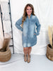 Long Sleeve Light Denim Button Front Shirt Dress - Whiskey Skies - HEIMISH