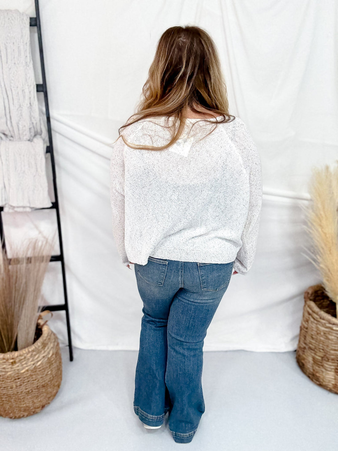 Long Sleeve Light Knit Melange Boat Neck Sweater - Whiskey Skies - COZY CO