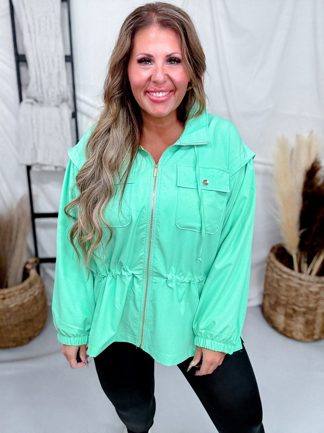 Long Sleeve Lightweight Hooded Zip Up Jacket W/ Chest Pockets - Whiskey Skies - DEAR SCARLETT