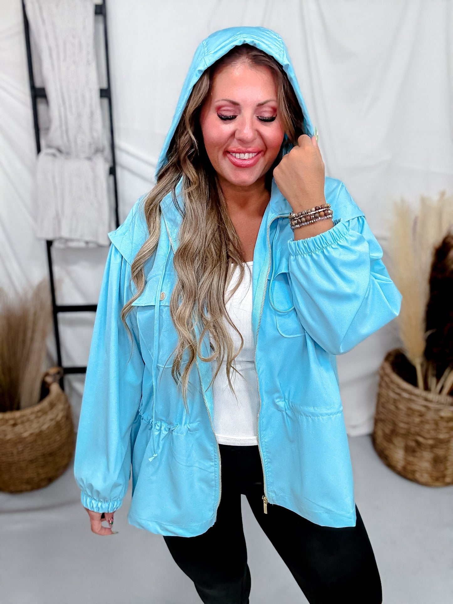 Long Sleeve Lightweight Hooded Zip Up Jacket W/ Chest Pockets - Whiskey Skies - DEAR SCARLETT