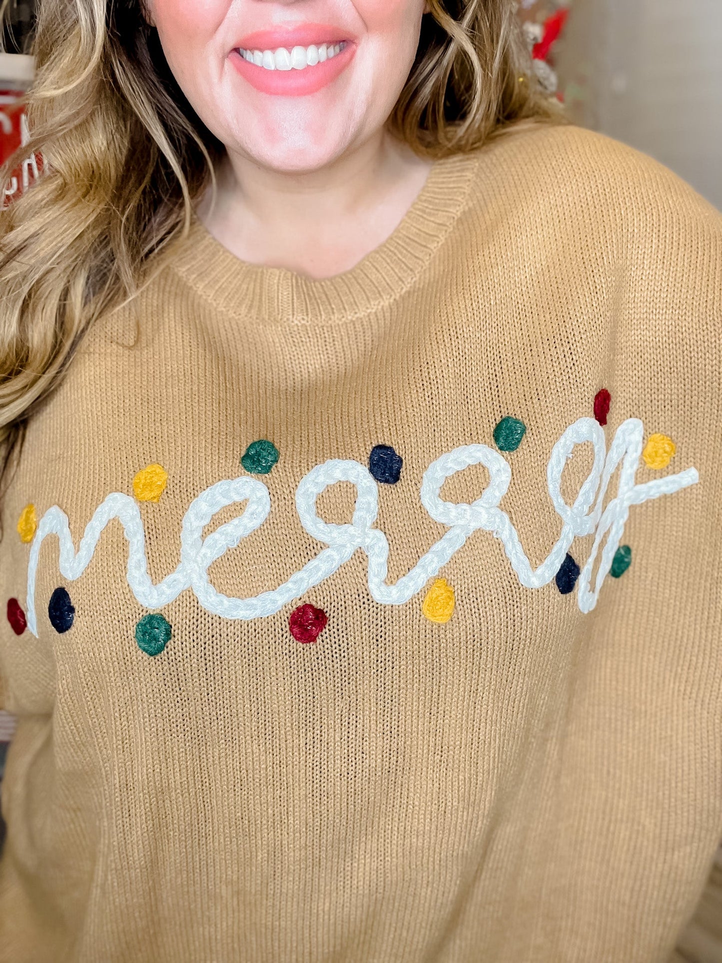 Long Sleeve "Merry" Christmas Sweater - Whiskey Skies - GILLI