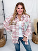 Long Sleeve Mixed Print Plaid Knit Shacket - Whiskey Skies - WHITE BIRCH