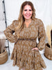 Long Sleeve Notch Detail Long Sleeve Floral Embroidered Dress - Whiskey Skies - HAYDEN