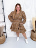 Long Sleeve Notch Detail Long Sleeve Floral Embroidered Dress - Whiskey Skies - HAYDEN