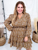 Long Sleeve Notch Detail Long Sleeve Floral Embroidered Dress - Whiskey Skies - HAYDEN
