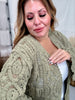 Long Sleeve Olive Green Crochet Open Cardigan - Whiskey Skies - POL CLOTHING INC.