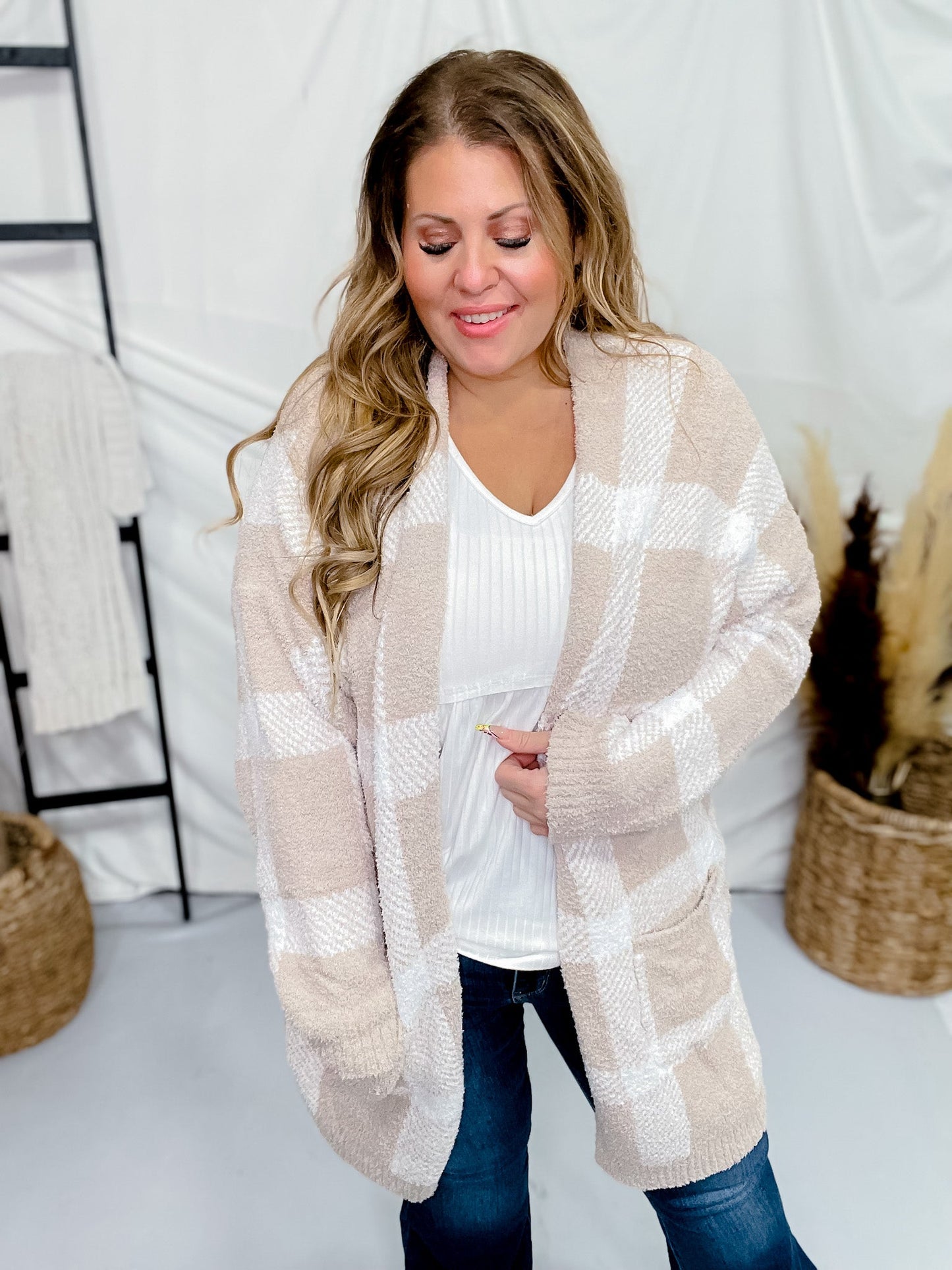 Long Sleeve Open Sweater Plaid Cardigan - Whiskey Skies - GILLI