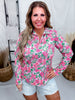 Long Sleeve Pink Multi Color Floral Top W/ Front Zipper - Whiskey Skies - DEAR SCARLETT