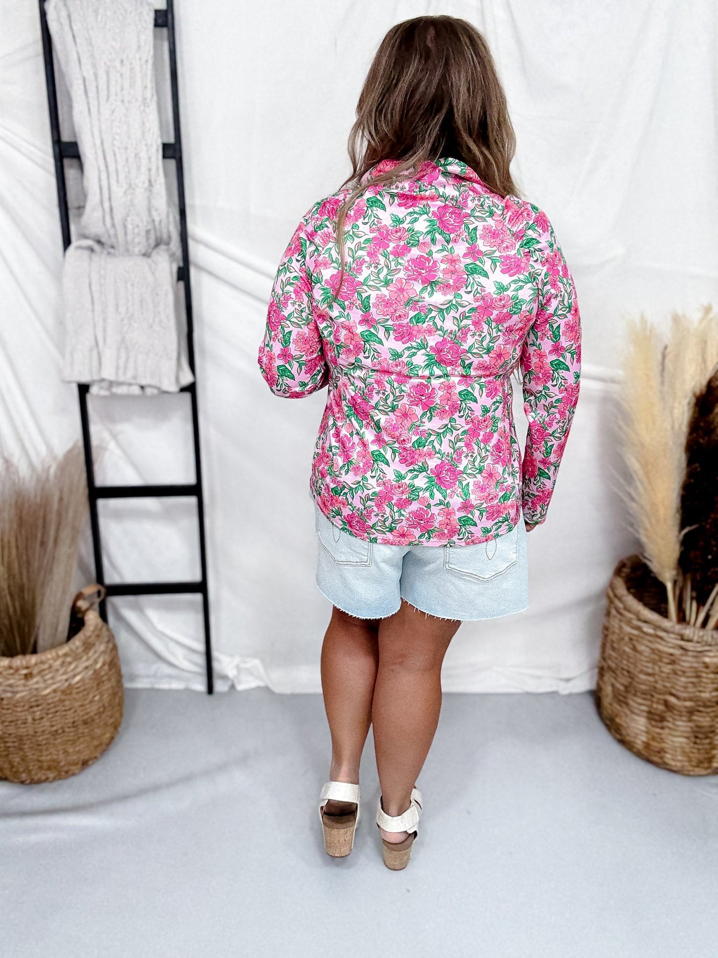 Long Sleeve Pink Multi Color Floral Top W/ Front Zipper - Whiskey Skies - DEAR SCARLETT