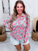 Long Sleeve Pink Multi Color Floral Top W/ Front Zipper - Whiskey Skies - DEAR SCARLETT