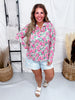 Long Sleeve Pink Multi Color Floral Top W/ Front Zipper - Whiskey Skies - DEAR SCARLETT