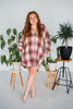 Long Sleeve Pink Plaid Buttone Down Shirt Dress - Whiskey Skies - SOUTHERN GRACE
