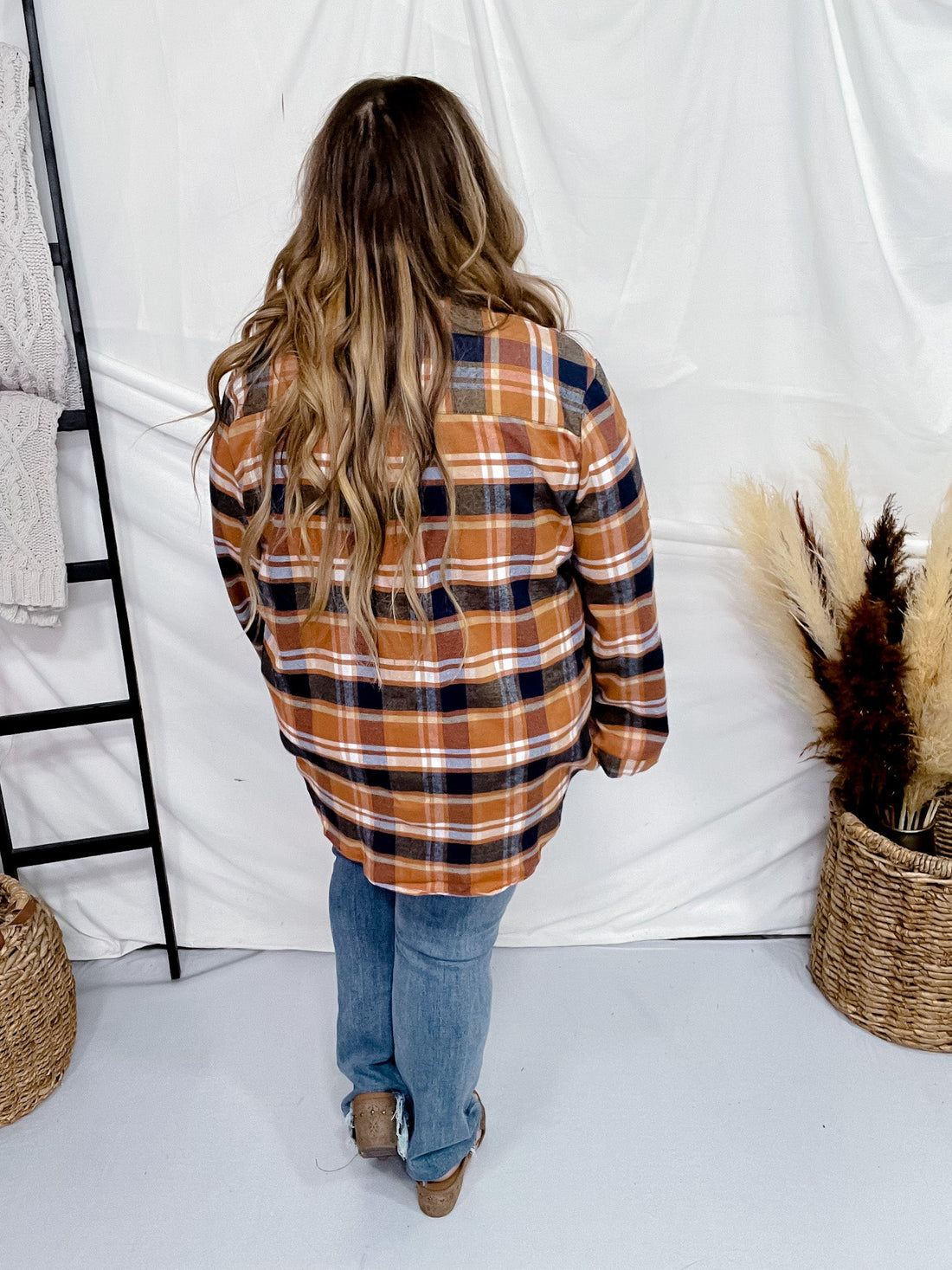 Long Sleeve Plaid Boyfriend Flannel Shirt - Whiskey Skies - ADORA