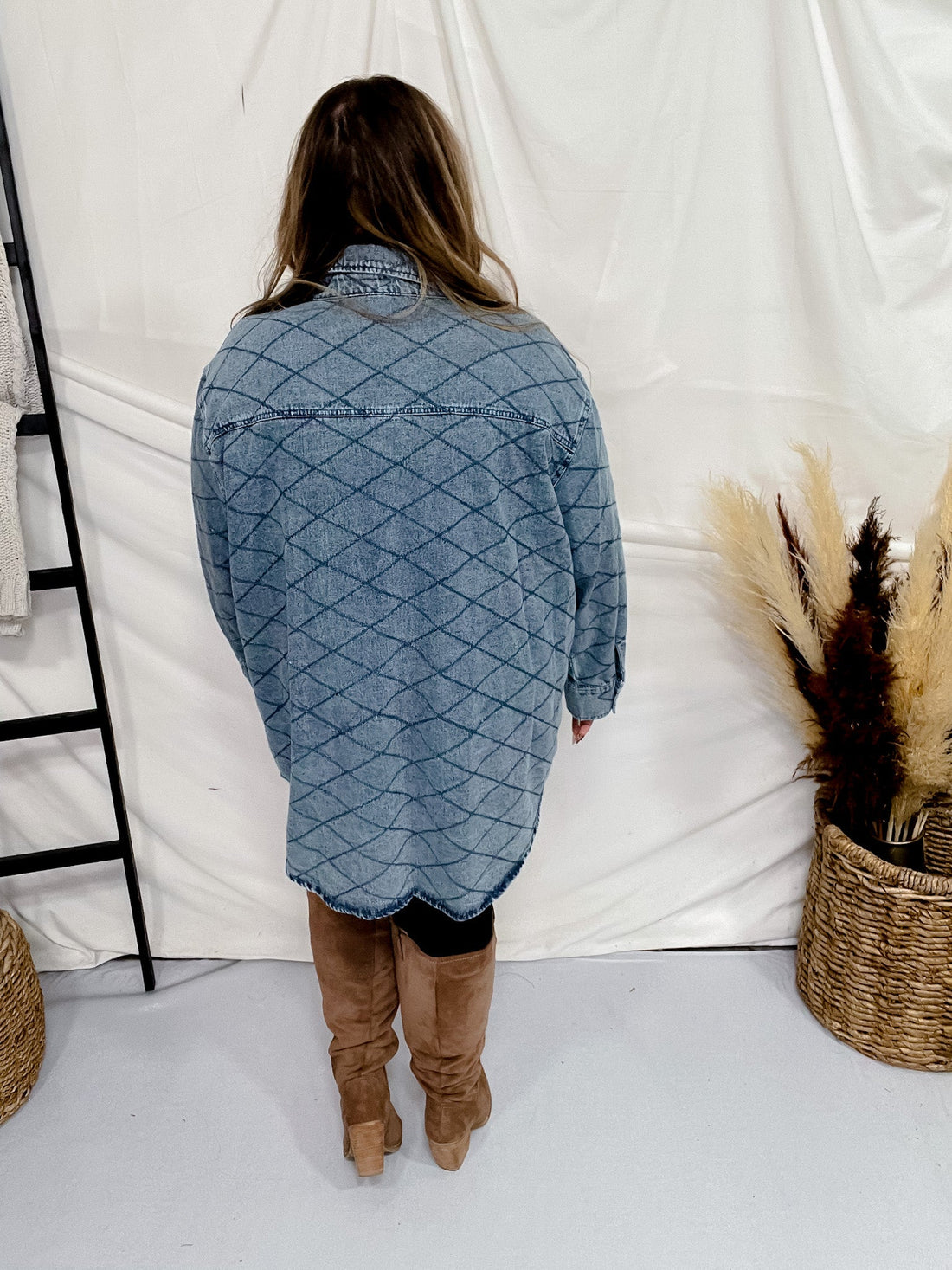 Long Sleeve Quilted Denim Shacket - Whiskey Skies - DAVI & DANI