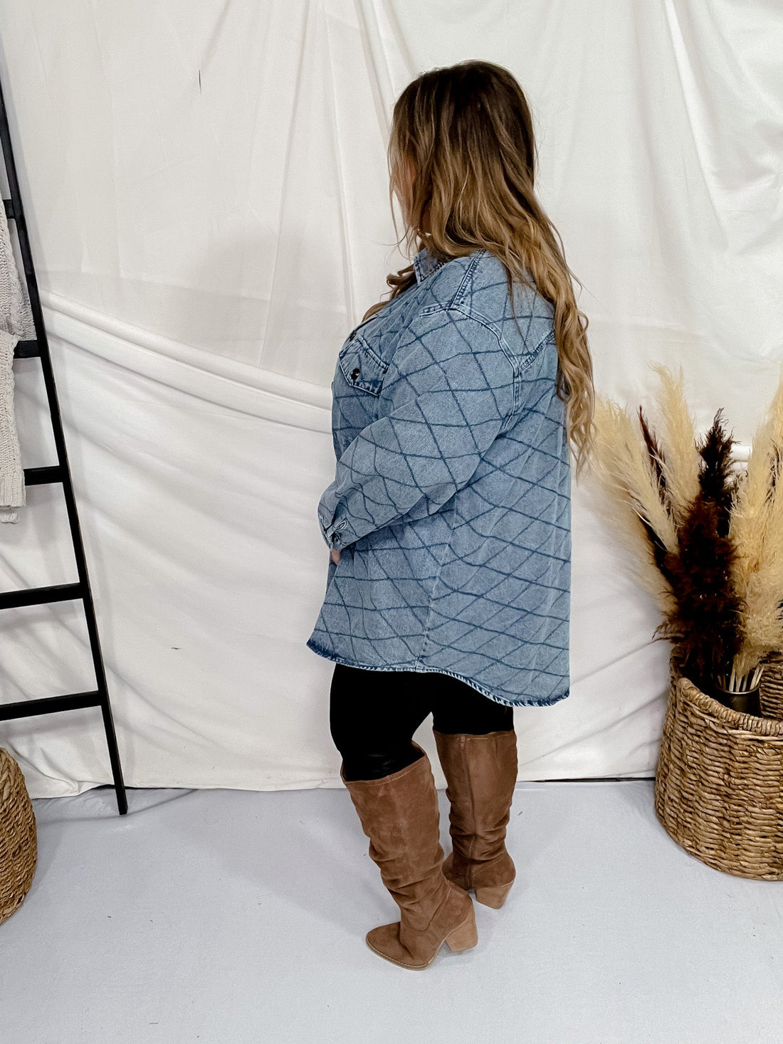 Long Sleeve Quilted Denim Shacket - Whiskey Skies - DAVI & DANI