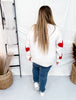 Long Sleeve Red Heart Print Knit Sweater - Whiskey Skies - WHITE BIRCH