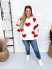Long Sleeve Red Heart Print Knit Sweater - Whiskey Skies - WHITE BIRCH