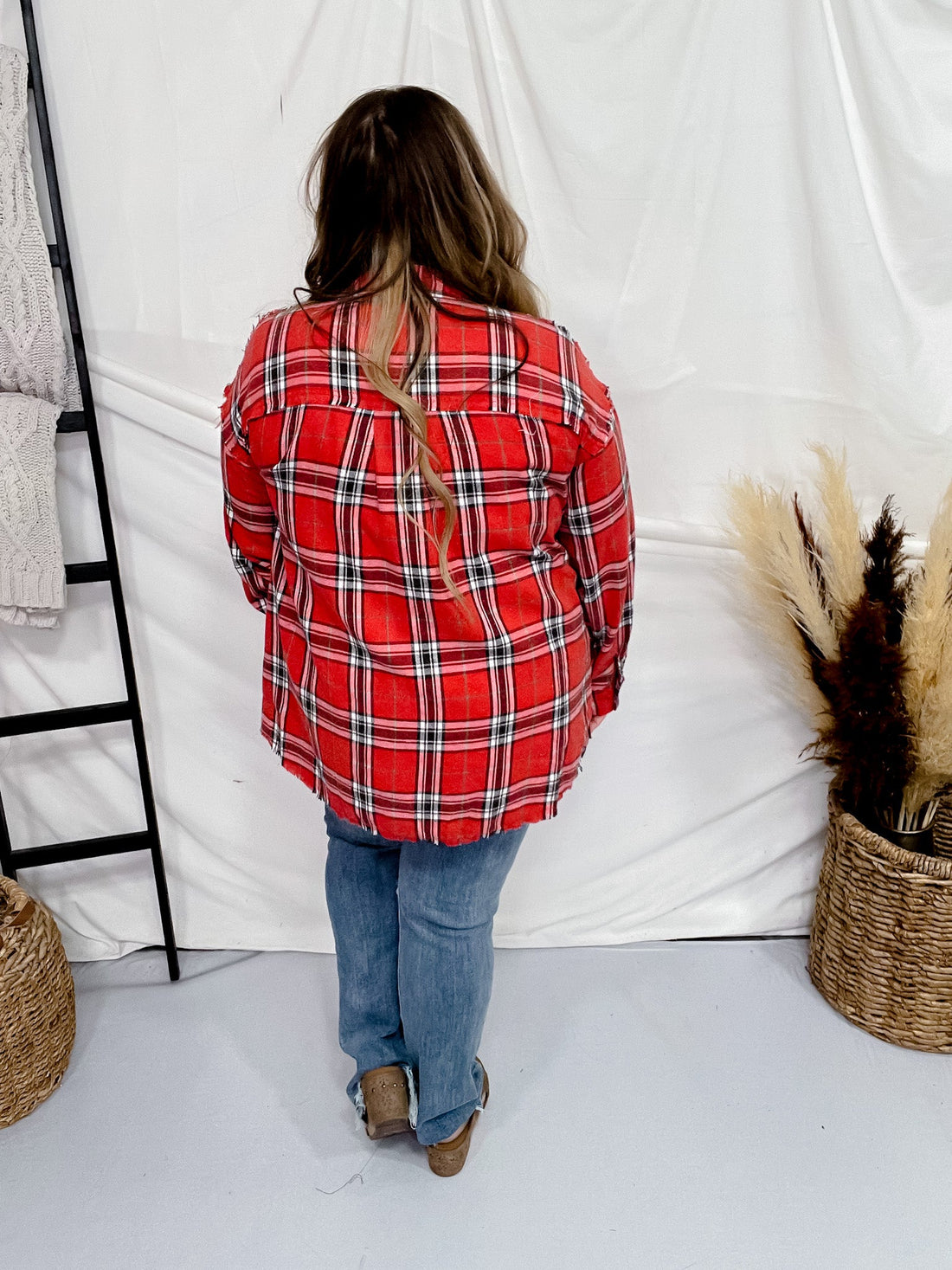 Long Sleeve Red Plaid Button Down Shirt - Whiskey Skies - WHITE BIRCH