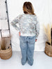 Long Sleeve Reverse Print Camo Knit Top W/ Button Down Front - Whiskey Skies - WHITE BIRCH