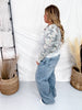Long Sleeve Reverse Print Camo Knit Top W/ Button Down Front - Whiskey Skies - WHITE BIRCH