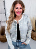 Long Sleeve Reverse Print Camo Knit Top W/ Button Down Front - Whiskey Skies - WHITE BIRCH