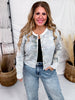 Long Sleeve Reverse Print Camo Knit Top W/ Button Down Front - Whiskey Skies - WHITE BIRCH