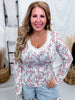 Long Sleeve Rose Print Top With Lace Trim - Whiskey Skies - BIBI