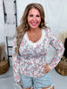 Long Sleeve Rose Print Top With Lace Trim - Whiskey Skies - BIBI