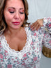 Long Sleeve Rose Print Top With Lace Trim - Whiskey Skies - BIBI