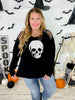 Long Sleeve Skull Print Laser Cut Detail Top - Whiskey Skies - VOCAL