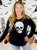 Long Sleeve Skull Print Laser Cut Detail Top - Whiskey Skies - VOCAL