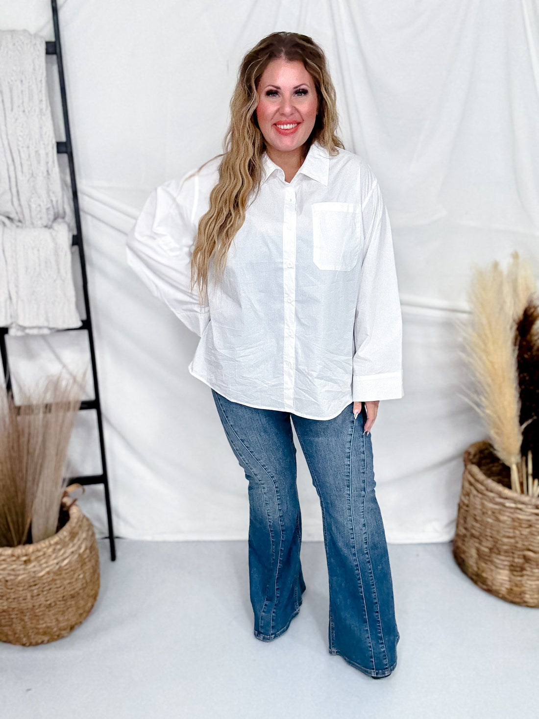 Long Sleeve Solid White Button Up Shirt - Whiskey Skies - SEW IN LOVE