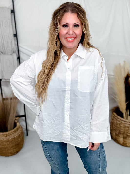 Long Sleeve Solid White Button Up Shirt - Whiskey Skies - SEW IN LOVE