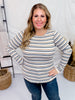 Long Sleeve Striped Knit Top with Thumbholes - Whiskey Skies - WHITE BIRCH