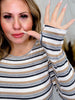 Long Sleeve Striped Knit Top with Thumbholes - Whiskey Skies - WHITE BIRCH