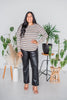 Long Sleeve Striped Knit Top with Thumbholes - Whiskey Skies - WHITE BIRCH