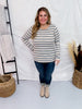 Long Sleeve Striped Knit Top with Thumbholes - Whiskey Skies - WHITE BIRCH