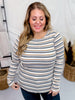 Long Sleeve Striped Knit Top with Thumbholes - Whiskey Skies - WHITE BIRCH